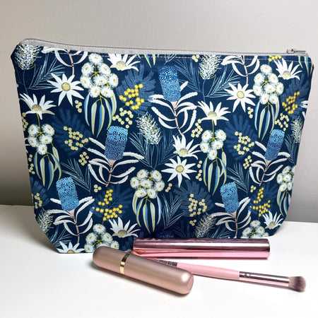 Blue Australian flowers toiletries bag