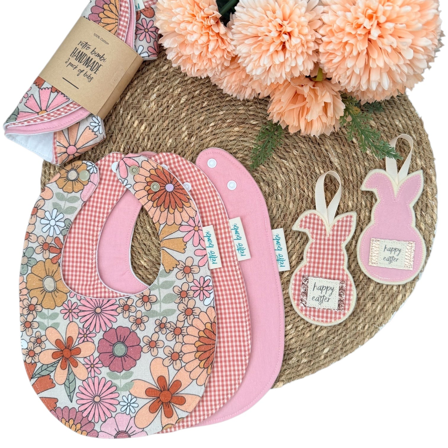 3 Dribble Bibs - Retro Floral
