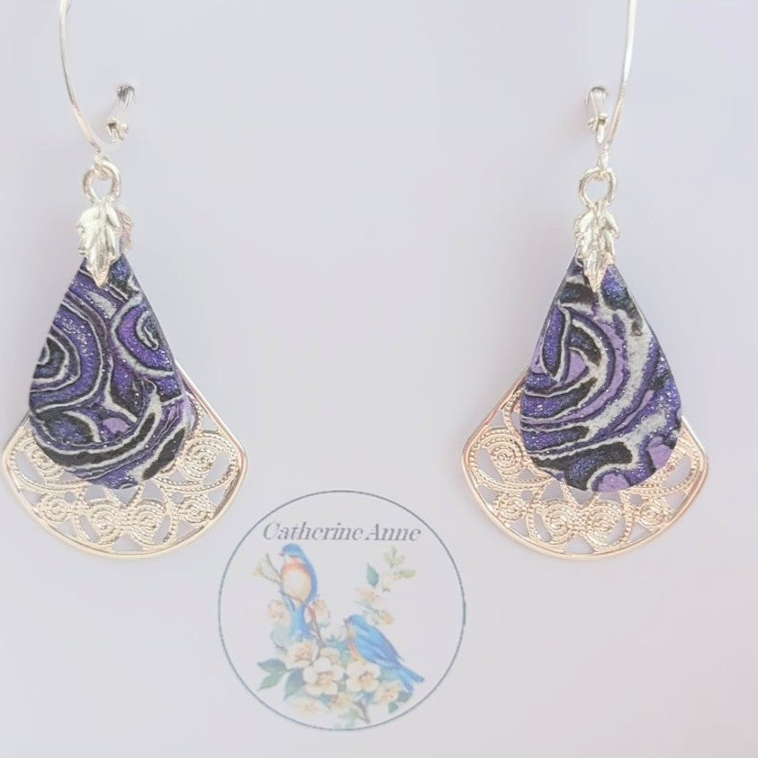Mokume Gane Earrings in Purple