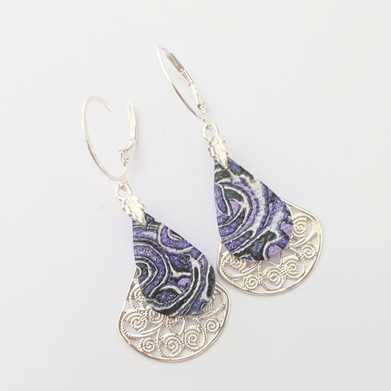 Mokume Gane Earrings in Purple