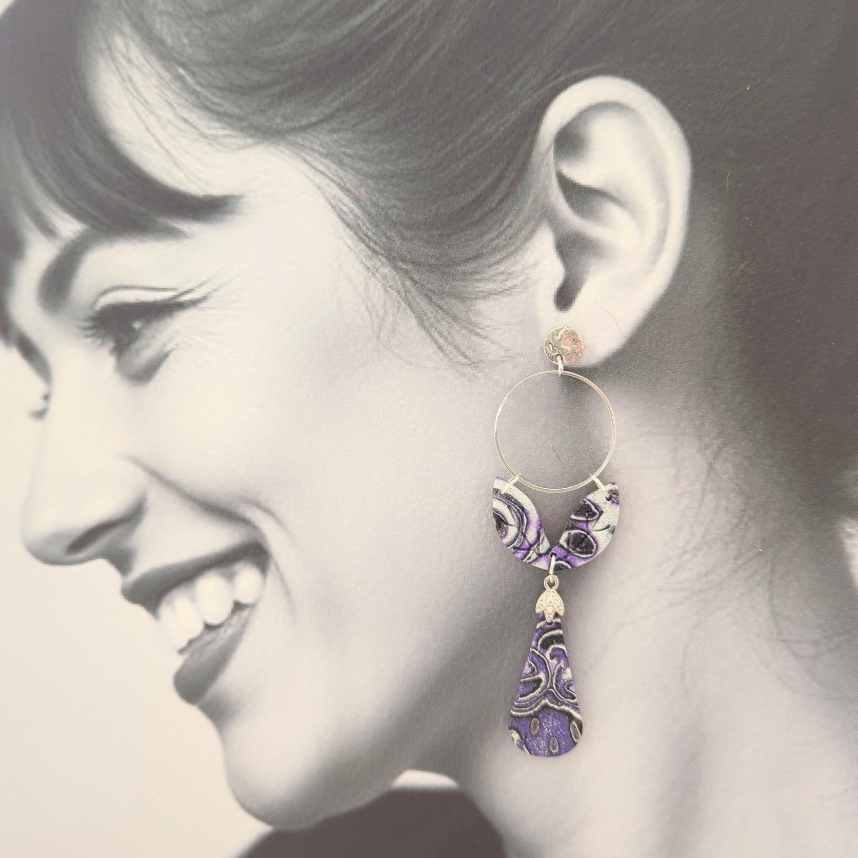 Mokume Gane Earrings in Purple