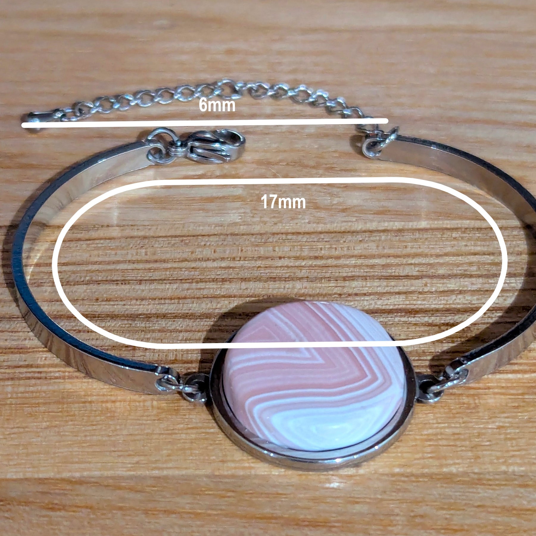 Pink Agate Stainless Streel Stone Bracelet