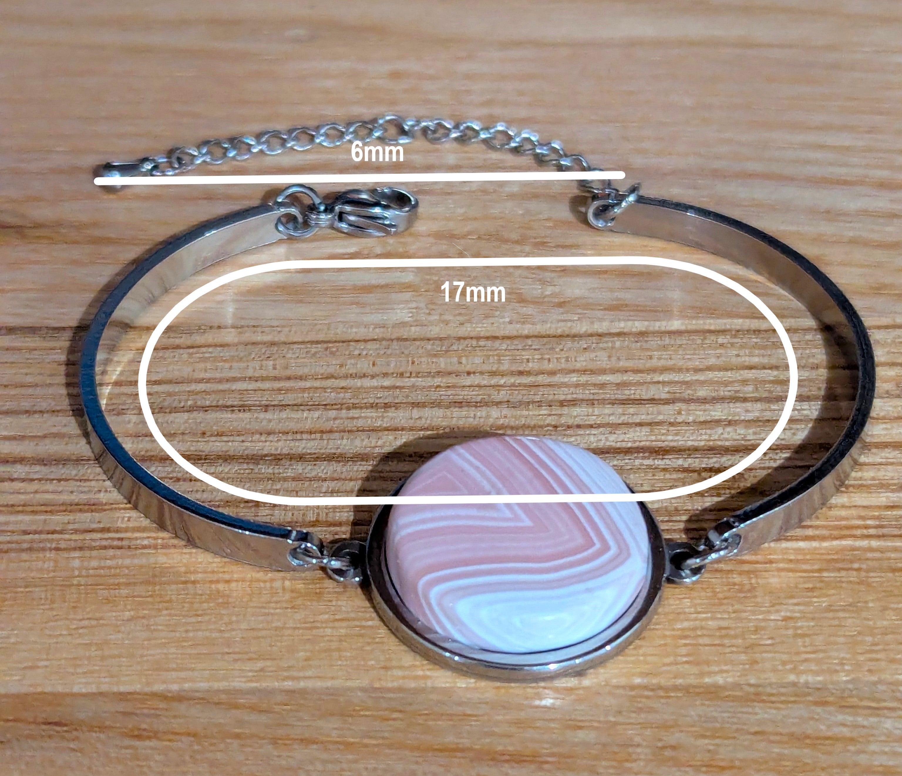 Pink Agate Stainless Streel Stone Bracelet