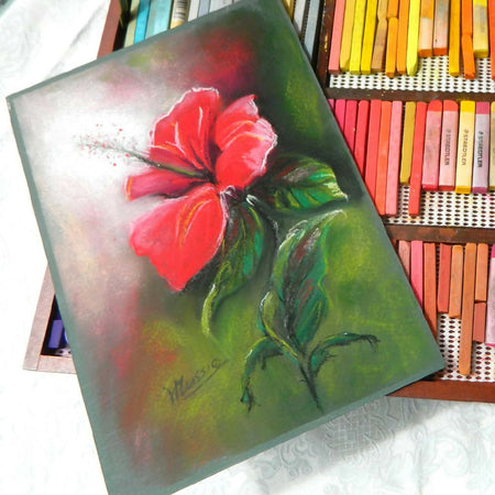 Pastel Painting of Red Hibiscus