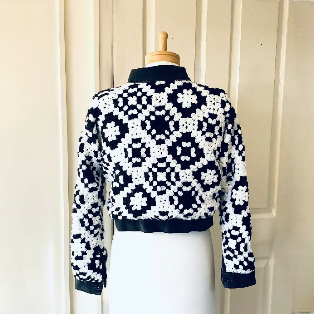 Crochet Granny Square Denim Jacket back inside image