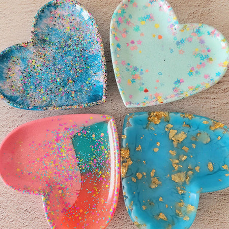 Love Heart Glitter Resin Trinket Tray Jewellery Holder