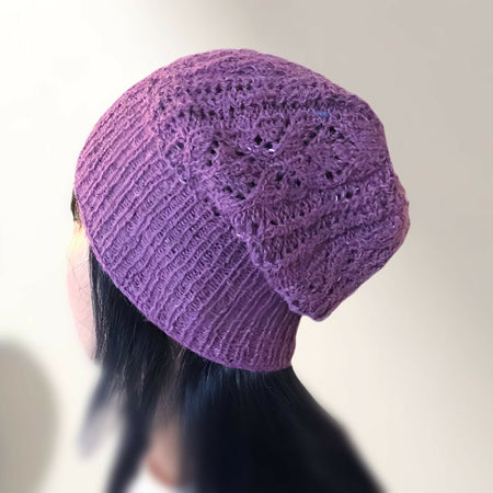 Hand knit Beanie Hat- Purple