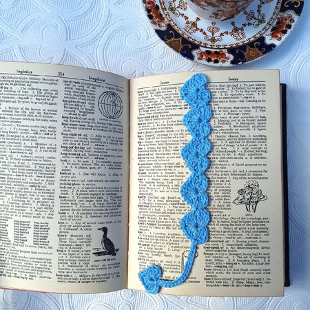 Bookmark Chain of Hearts Pale Blue Crochet