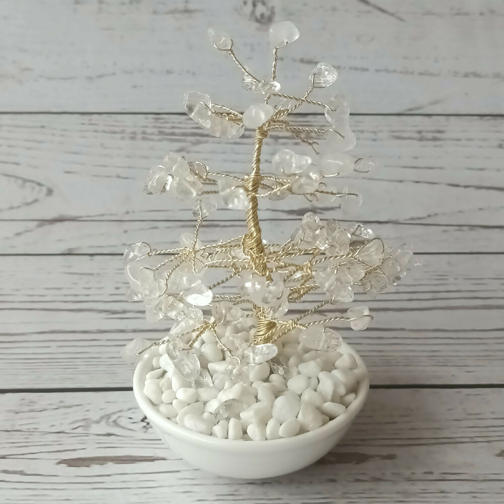 Clear Quartz Christmas Pine Gem Tree gold wire