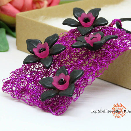 Dark Pink Flower Crochet Wire Pendant