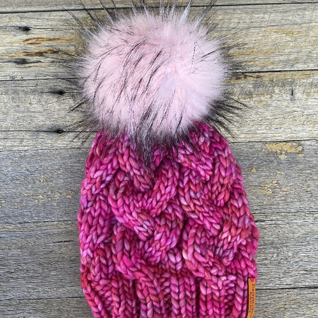 Pink Beanie, Winter Beanie, PomPom Hat Knitted