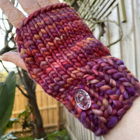 Hand Knitted Handwarmers, Winter Gloves pink purple