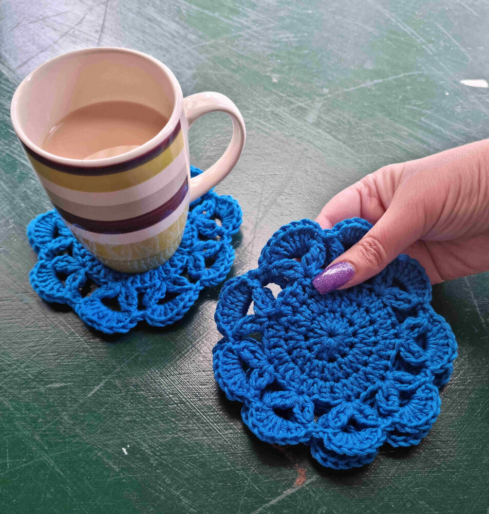 Crochet Coasters | Set of 3 | Royal Blue