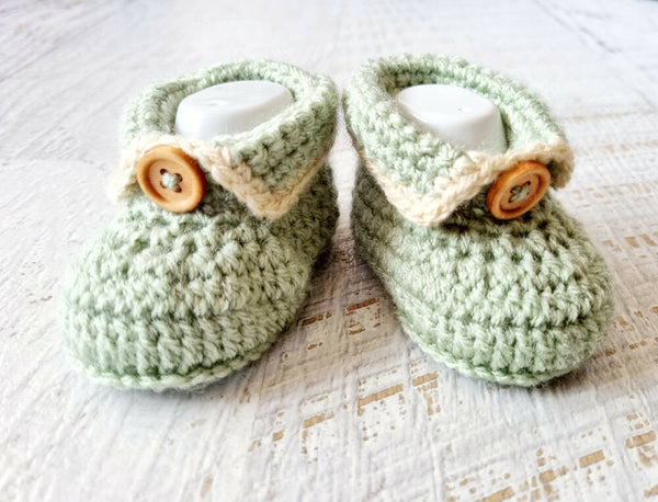 Baby Booties Sage Green Newborn Crochet Knit Shoes Socks