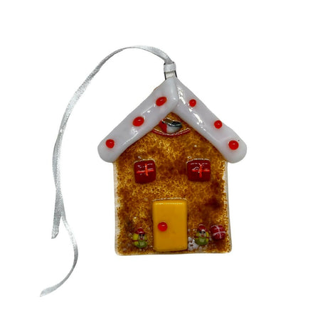 Fused Glass Handmade Gingerbread House Christmas Ornament