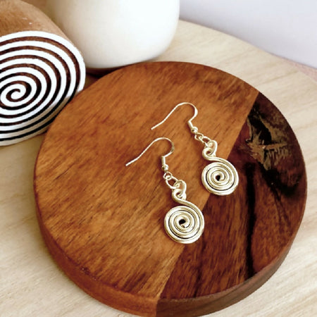 Chunky silver spiral dangle earrings