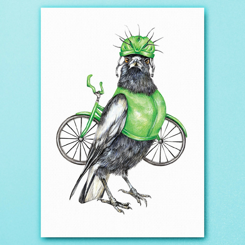 'Clive the Cyclist Magpie' Art Print