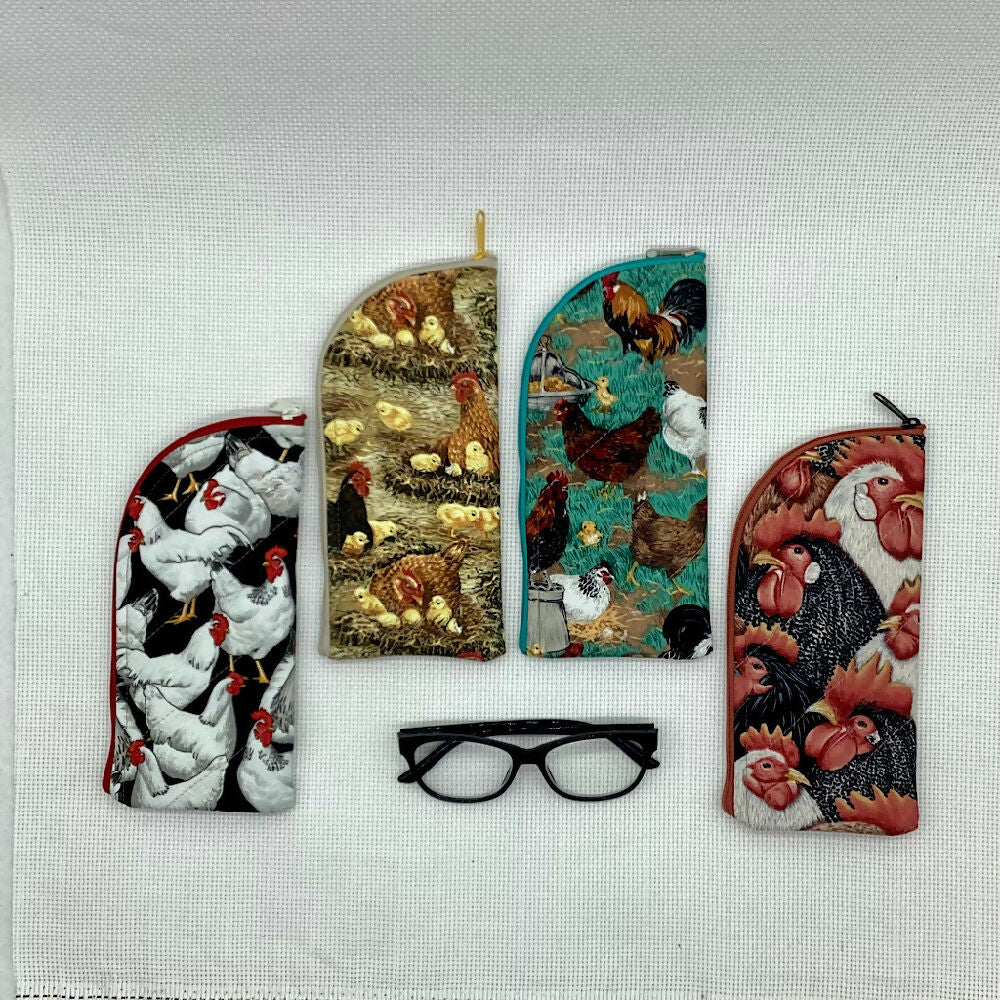 Hen And Chickens curved top zip pouch for glasses, phones, handbag organiser, etc.