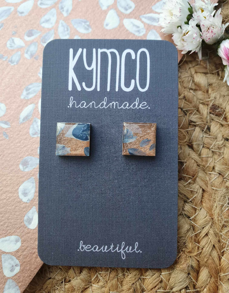 The Medika Collection | resin square stud earrings | blue