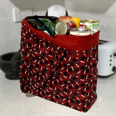 Grocery Tote ... Lined with storage pouch… Rottweiler (mini scale)