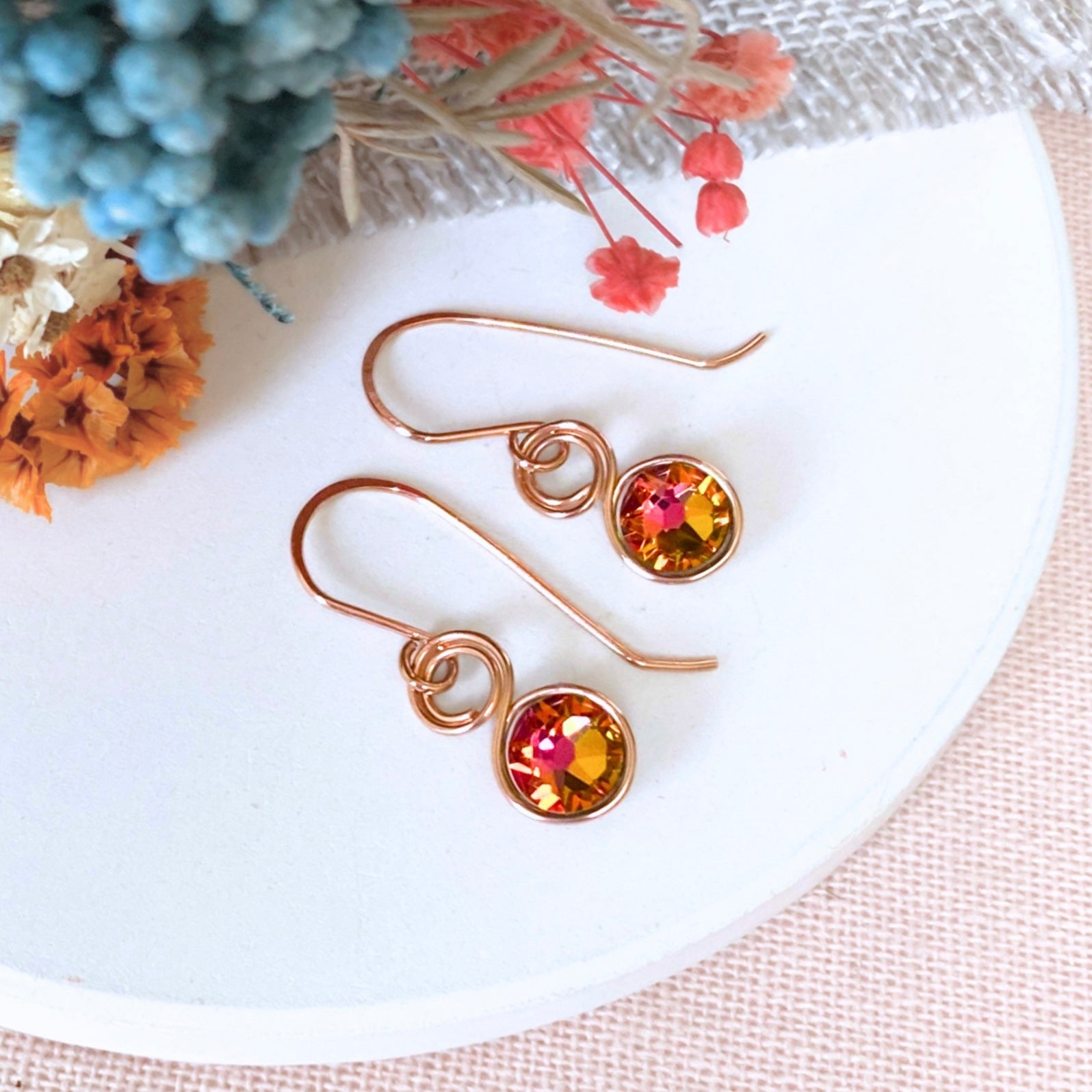 NEW Colour-changing crystal dangle earrings | 14k rose gold-filled | Alexandrite Multicolour | June birthstone gift