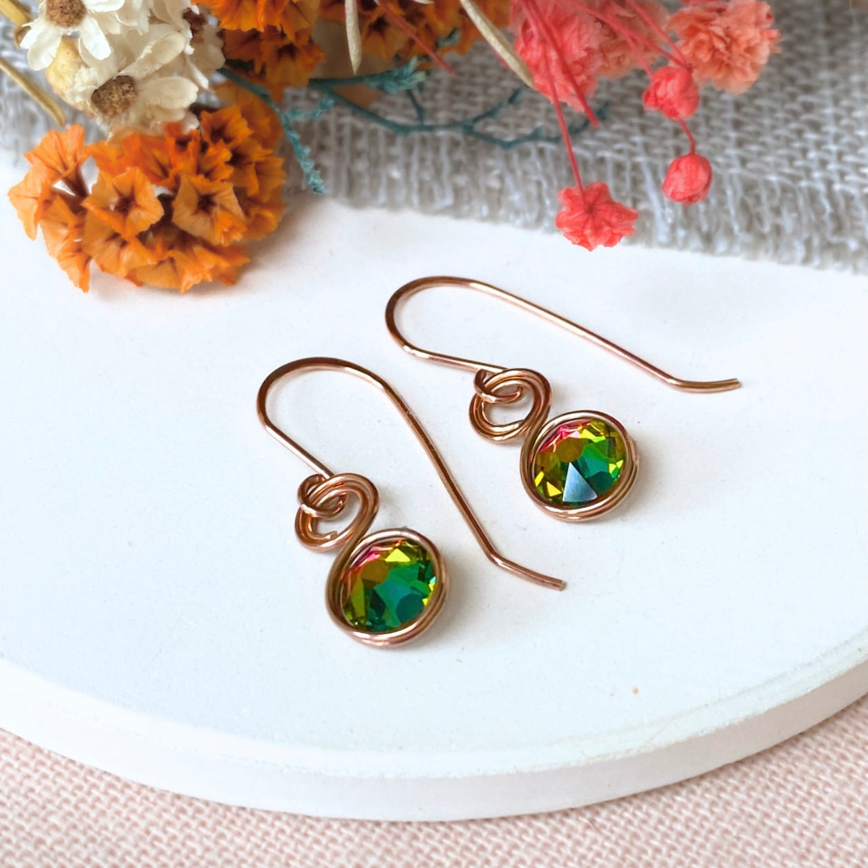 NEW Colour-changing crystal dangle earrings | 14k rose gold-filled | Alexandrite Multicolour | June birthstone gift