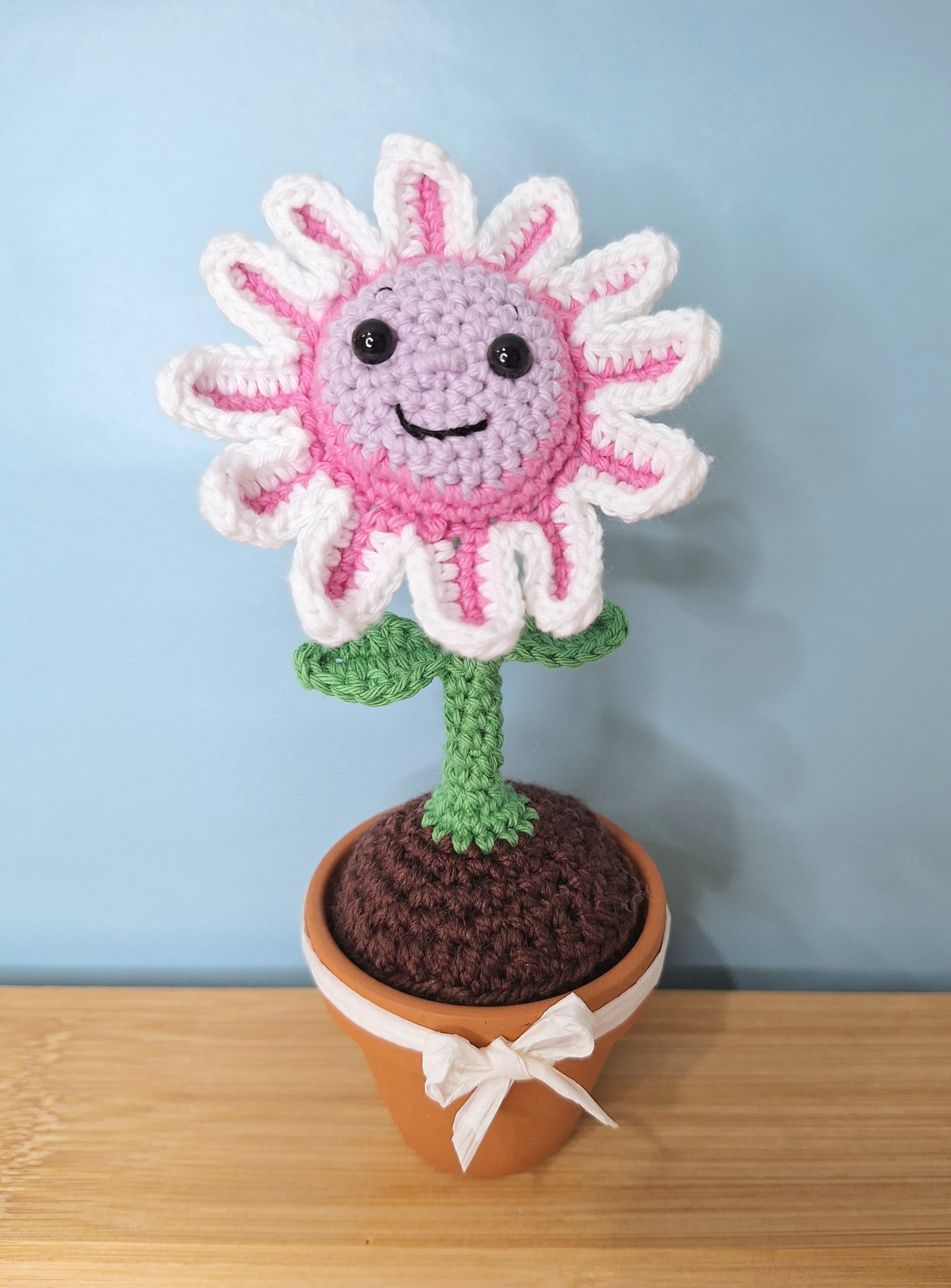Happy Daisy Crocheted Flower in  Terracotta Pot