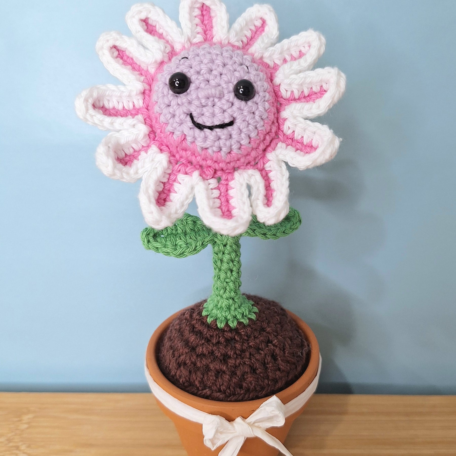 Happy Daisy Crocheted Flower in  Terracotta Pot
