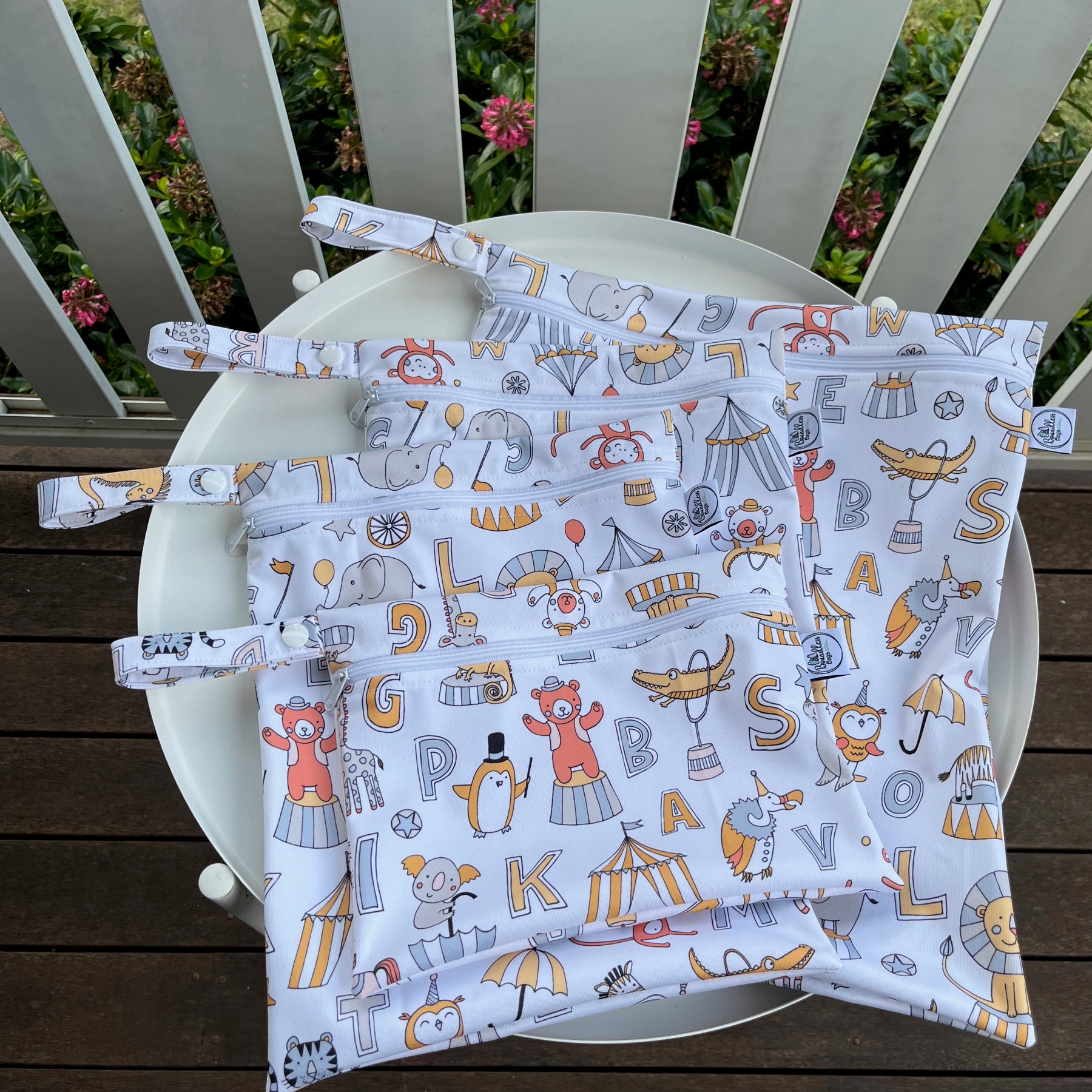 READY MADE Water-resistant wet bags - Animal Circus Alphabet (Cecca Designs)