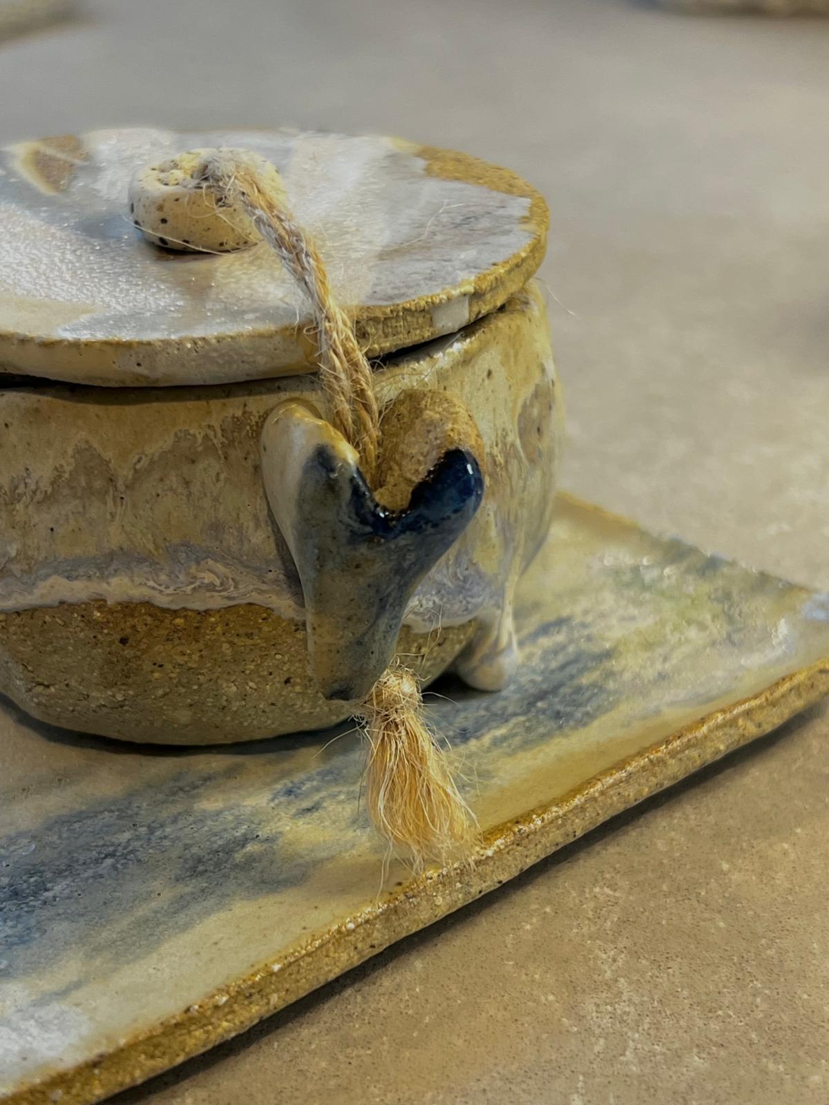 Handmade Ceramic Jewellery Bowl and Tray | lidded trinket dish