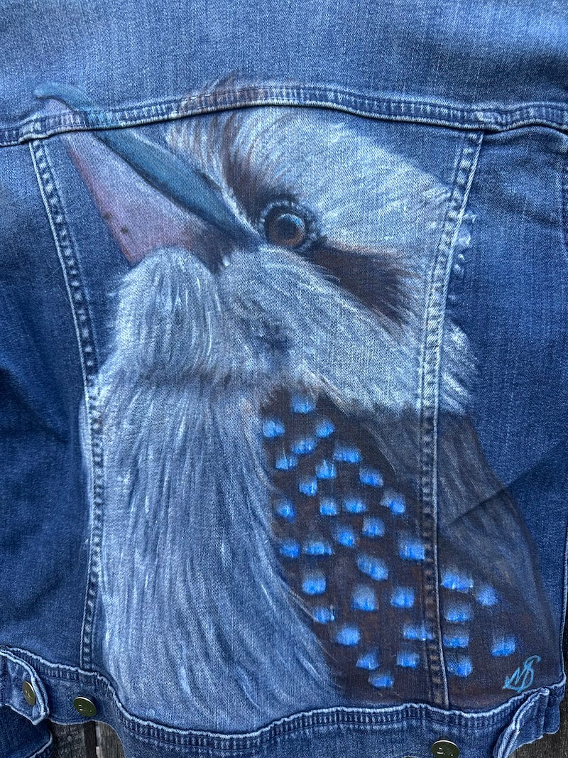 Australian Kookaburra Hand-painted Denim Recycled Jacket (10)