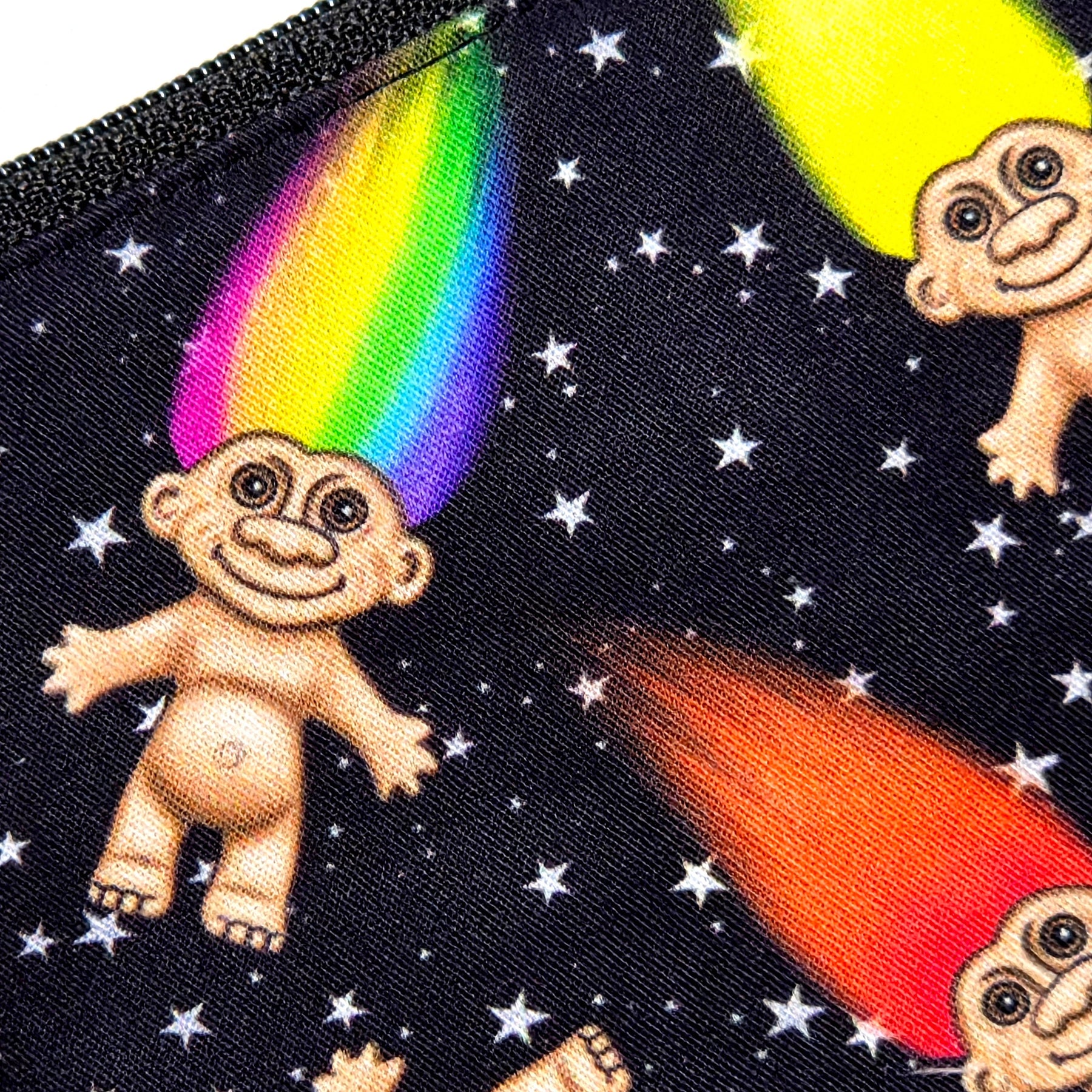 MEDIUM pouch in colourful troll doll fabric