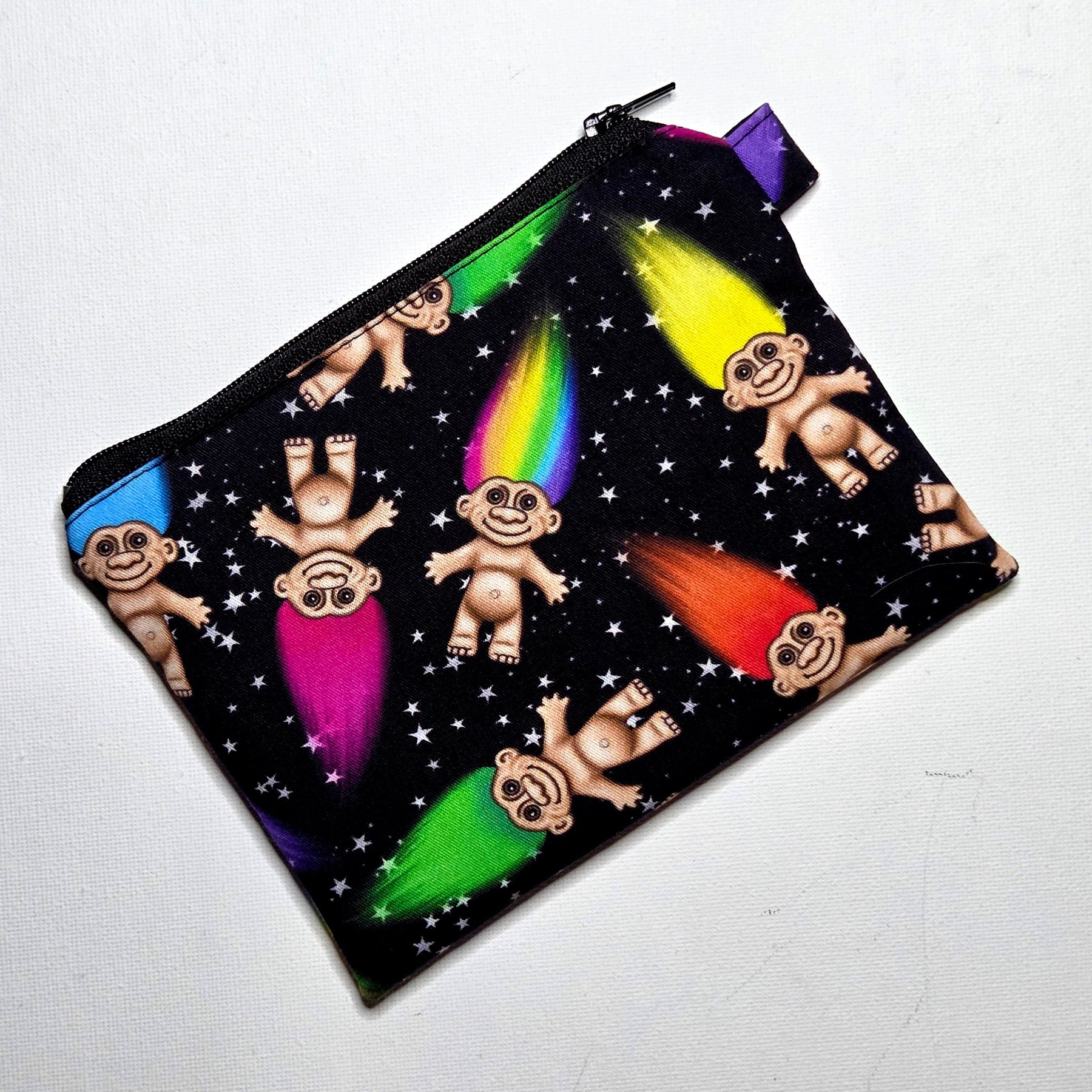 MEDIUM pouch in colourful troll doll fabric