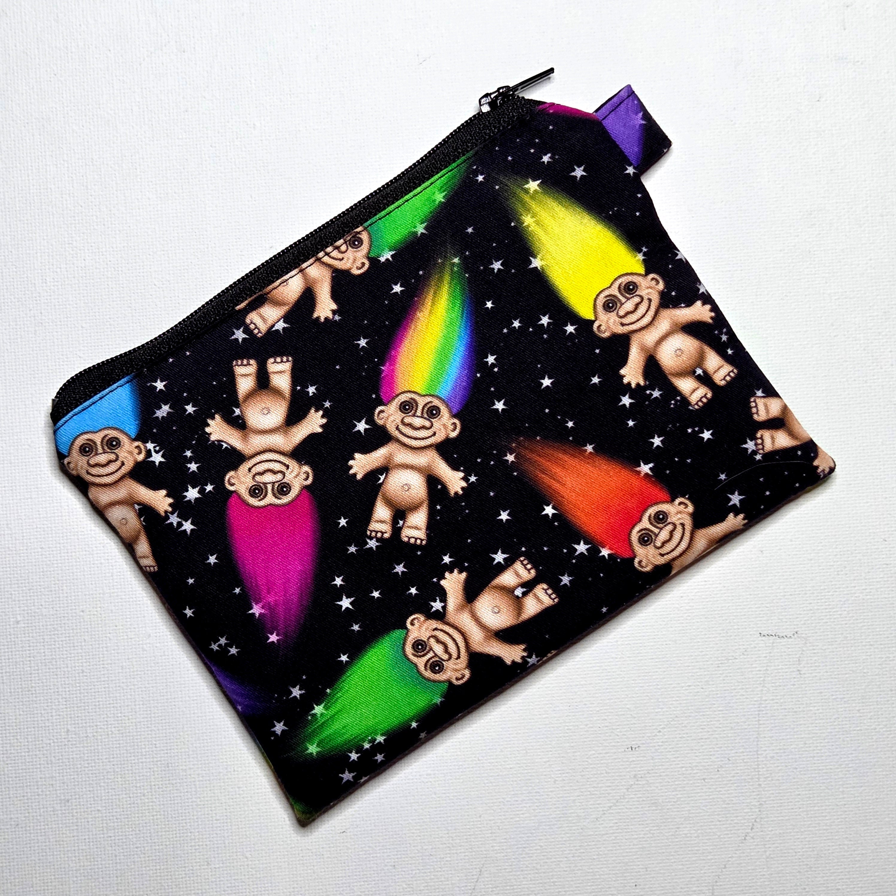 MEDIUM pouch in colourful troll doll fabric