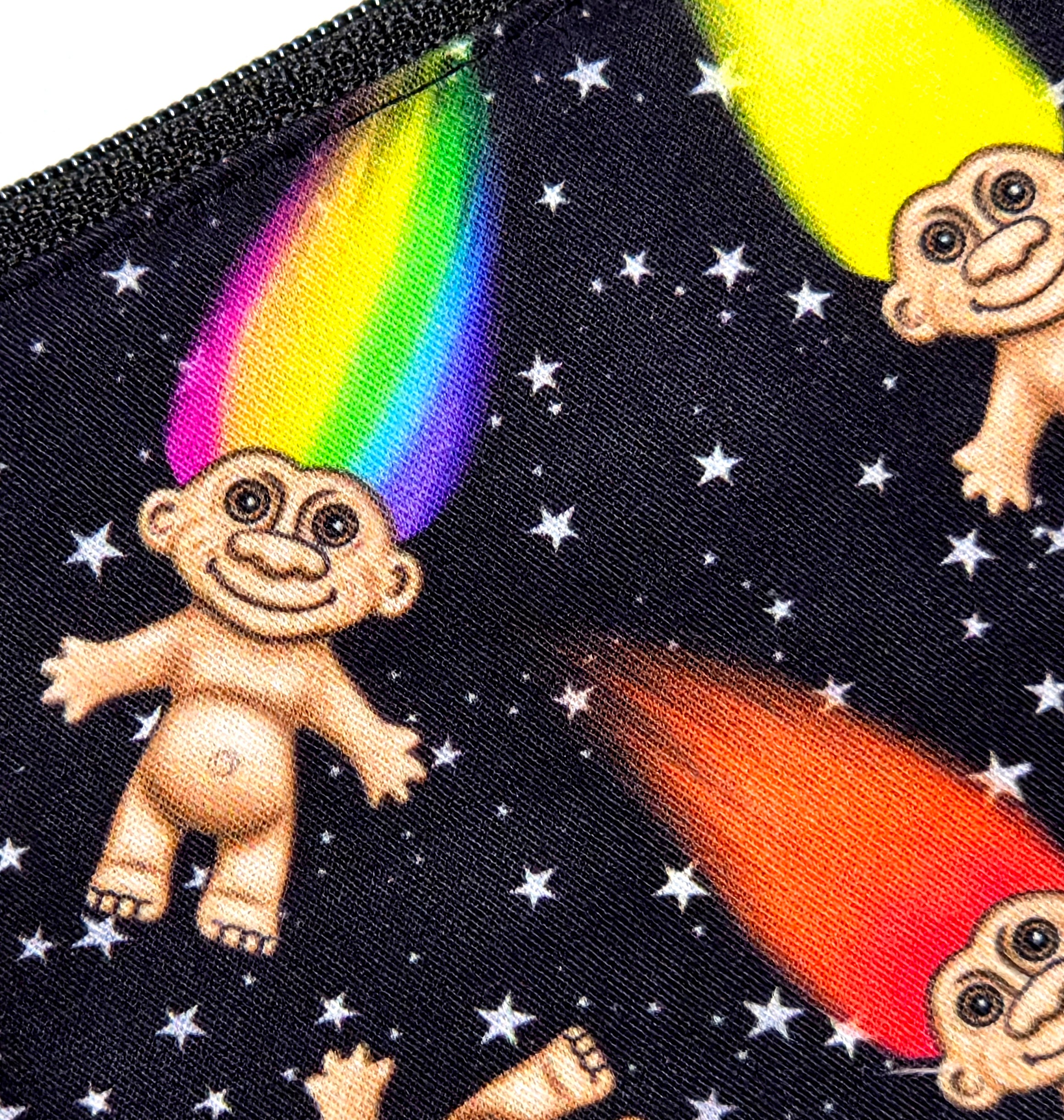 MEDIUM pouch in colourful troll doll fabric