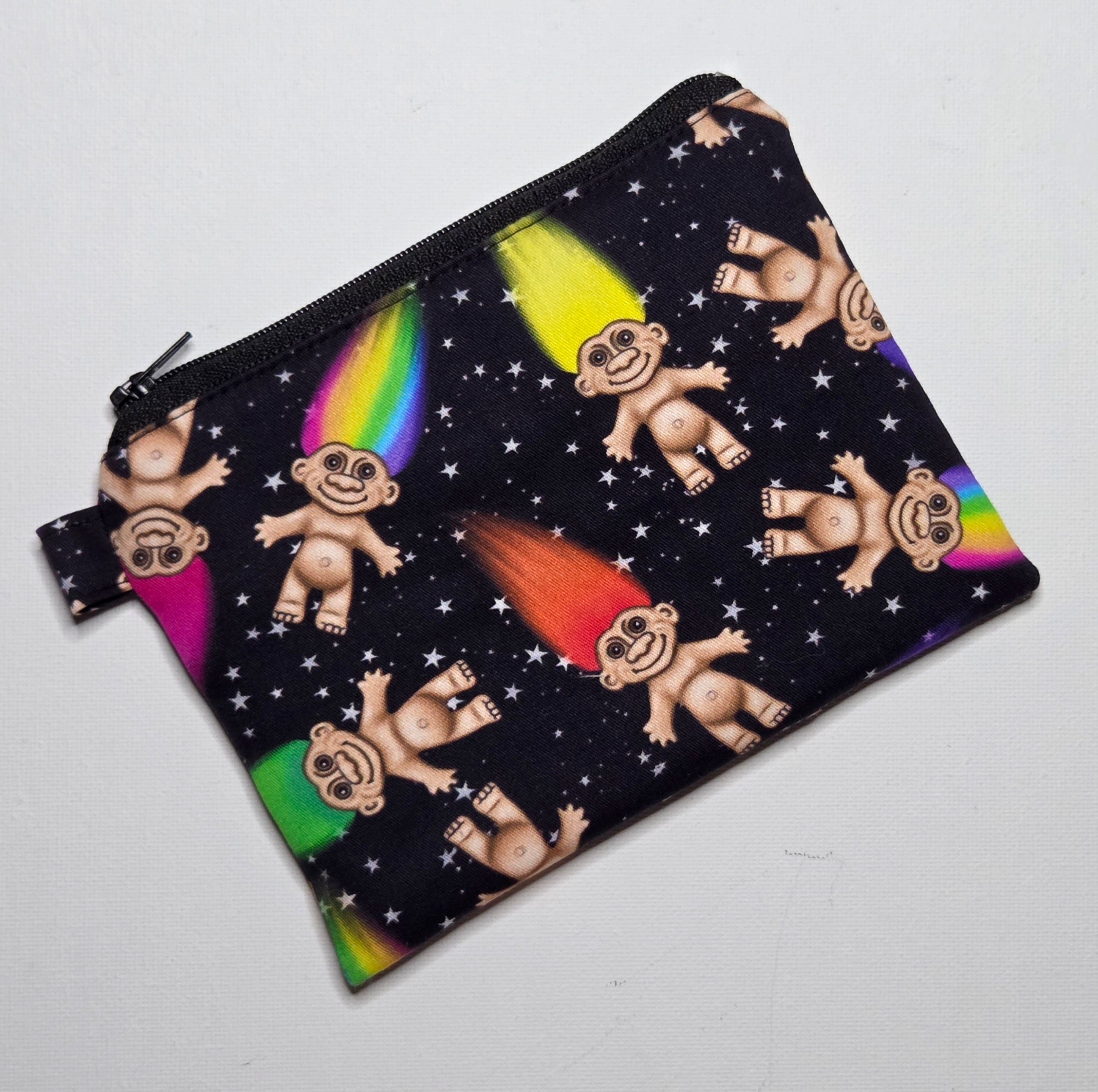 MEDIUM pouch in colourful troll doll fabric