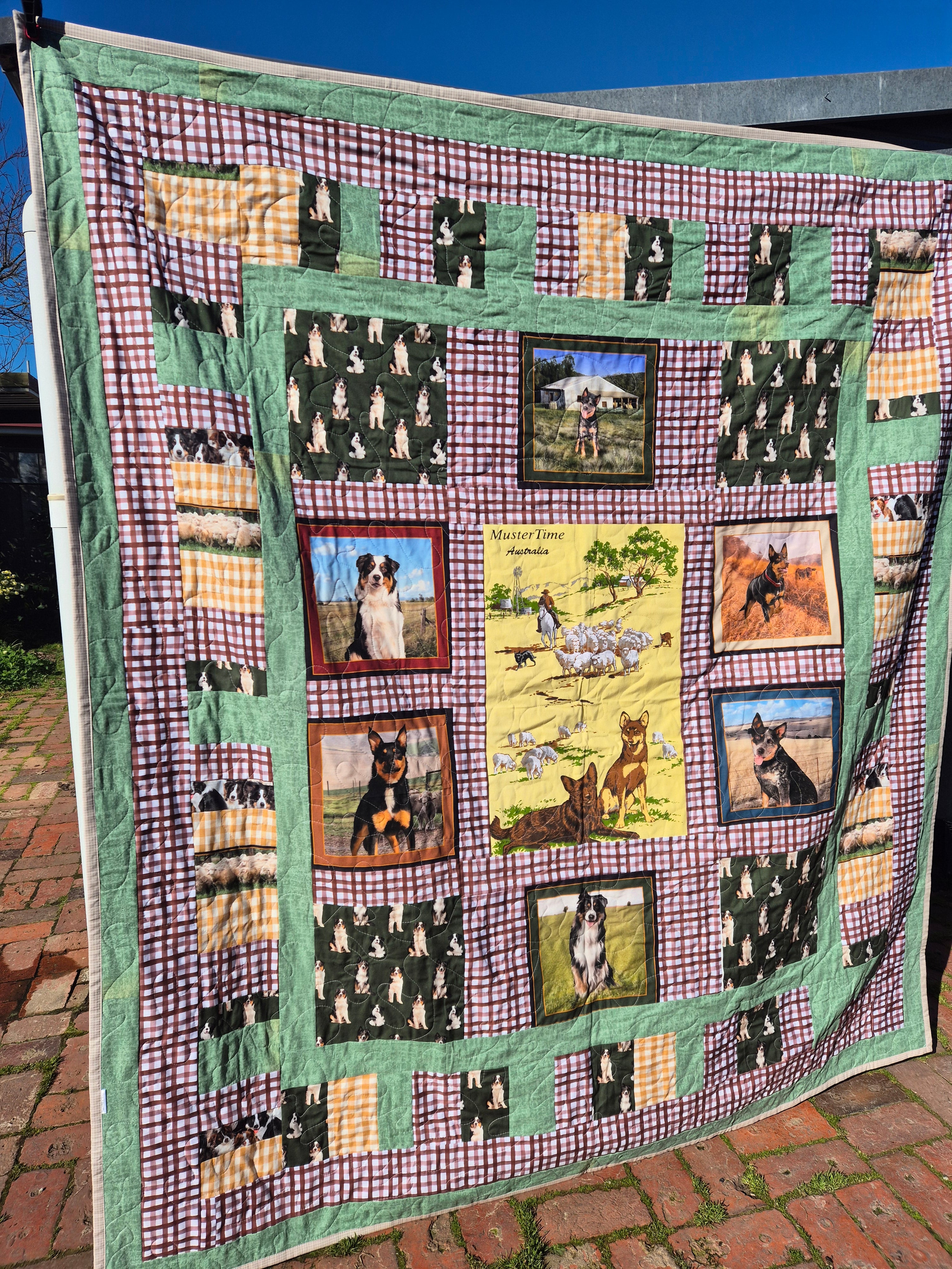 Muster time, Australian working dogs themed double bed sized quilt