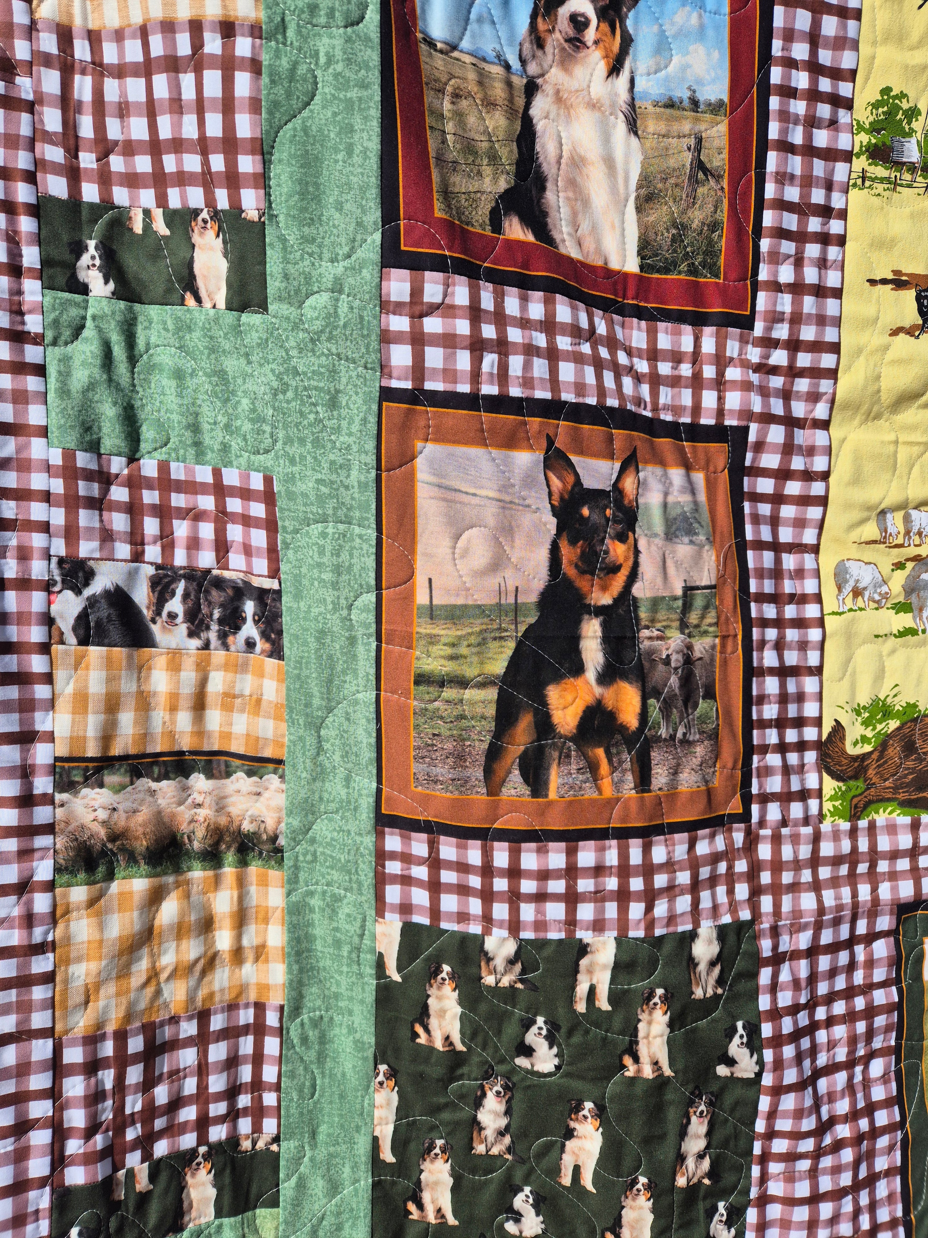 Muster time, Australian working dogs themed double bed sized quilt