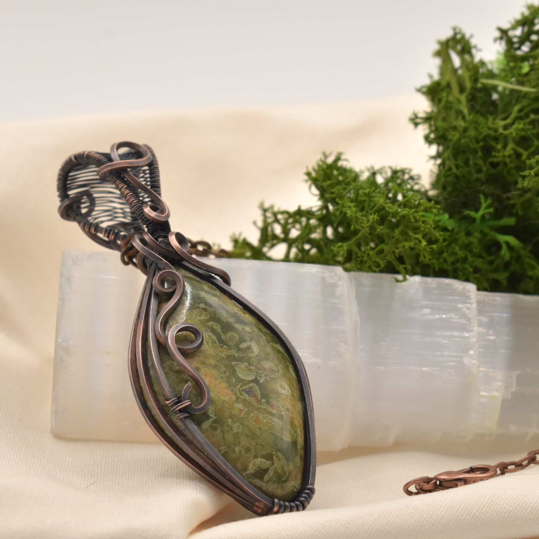 Gondwana Canopy - Australian Rainforest Jasper Copper-wrapped Pendant