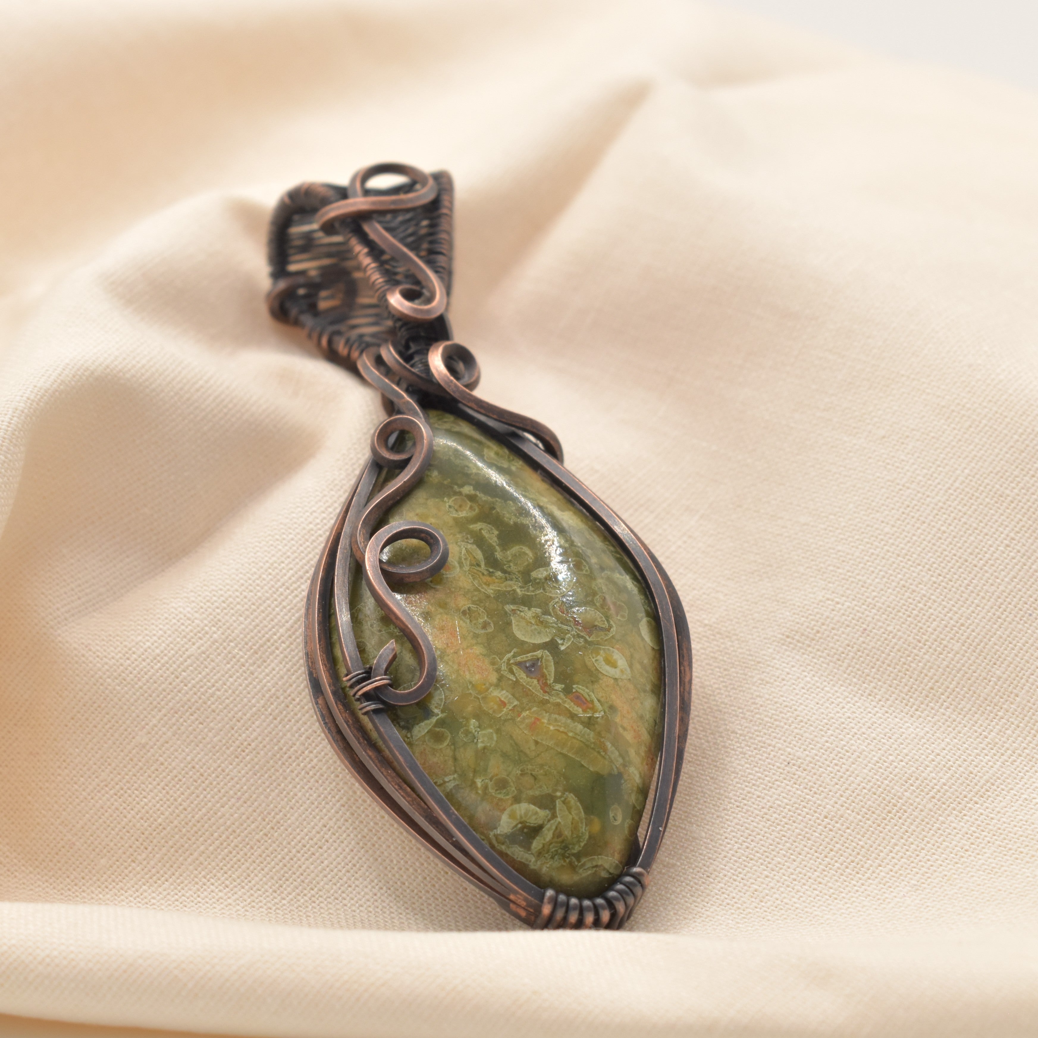 Gondwana Canopy - Australian Rainforest Jasper Copper-wrapped Pendant