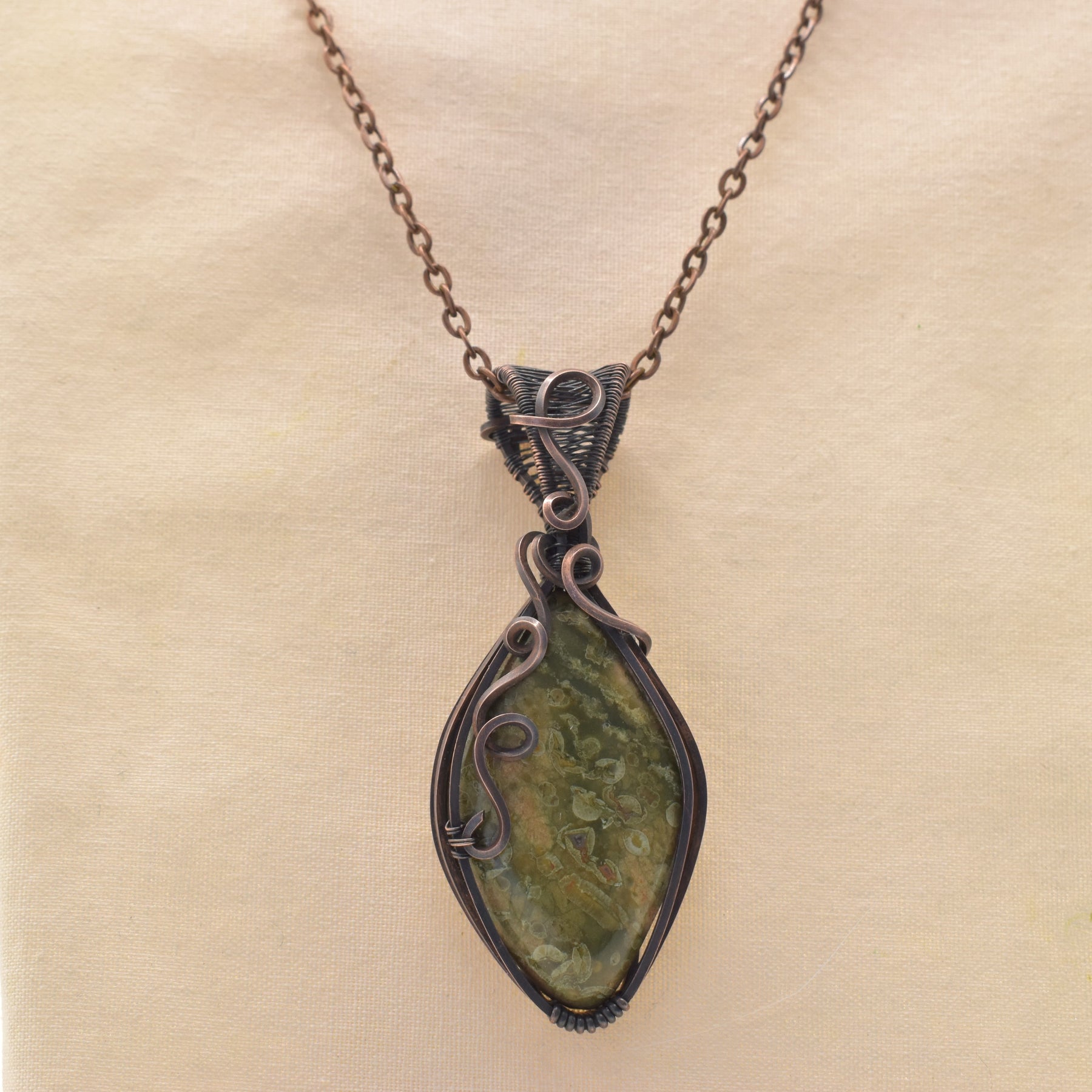 Gondwana Canopy - Australian Rainforest Jasper Copper-wrapped Pendant