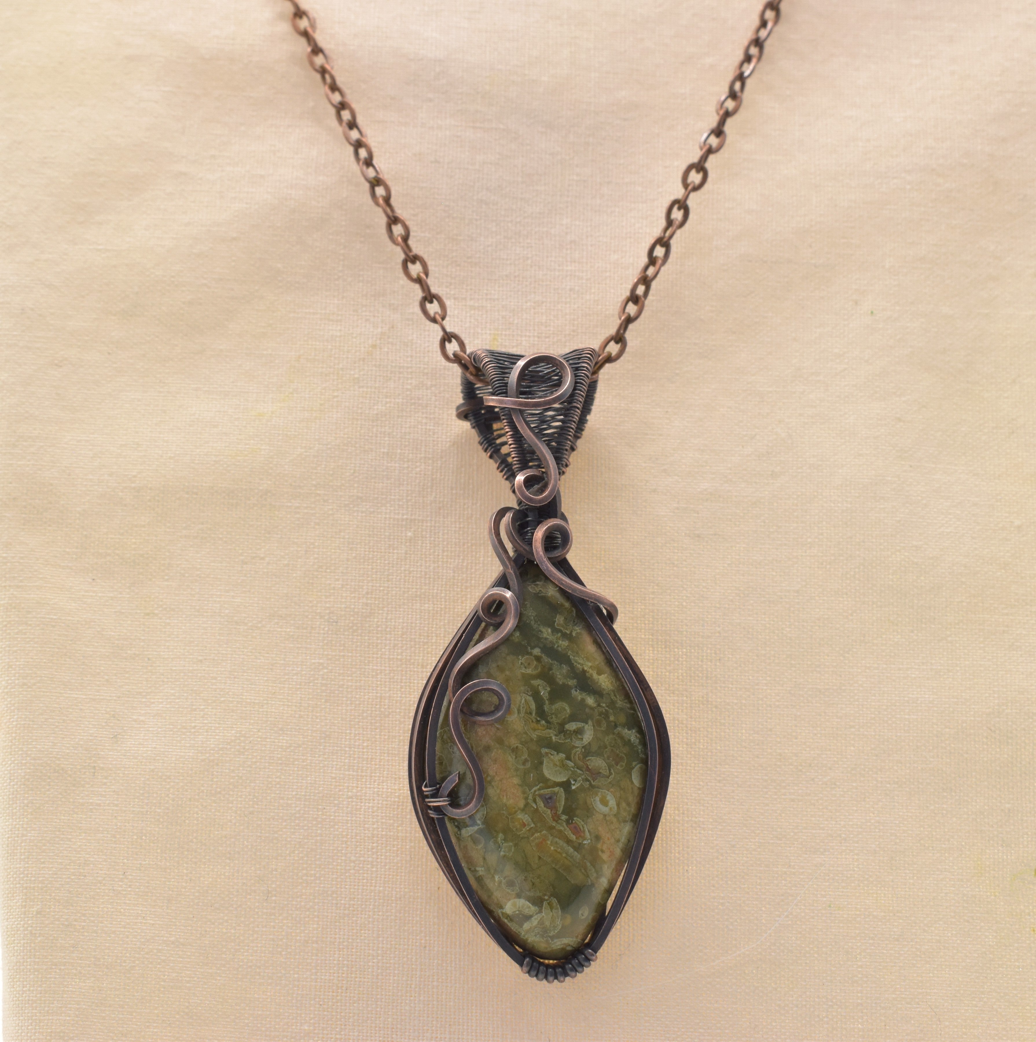 Gondwana Canopy - Australian Rainforest Jasper Copper-wrapped Pendant