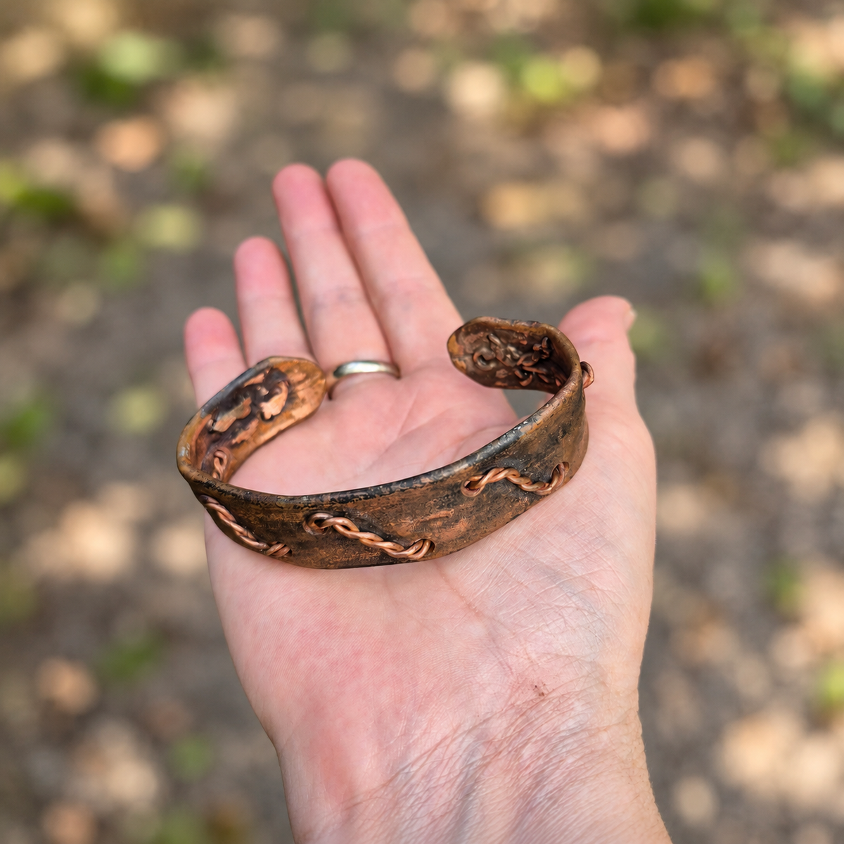 Handmade Steampunk Stitched Copper Cuff Bracelet B018