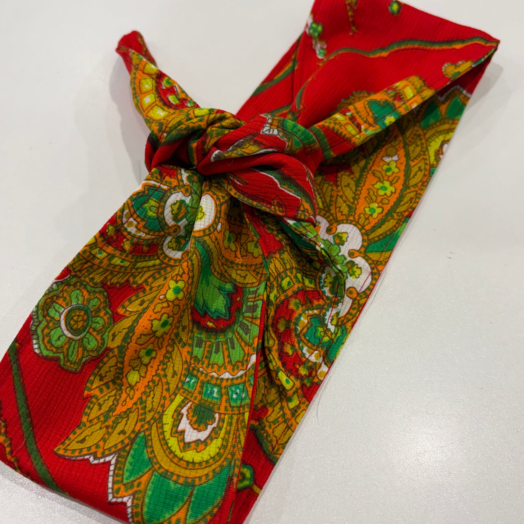 gorgeous red, green paisley vintage fabric head wrap - violetclothing - free postage
