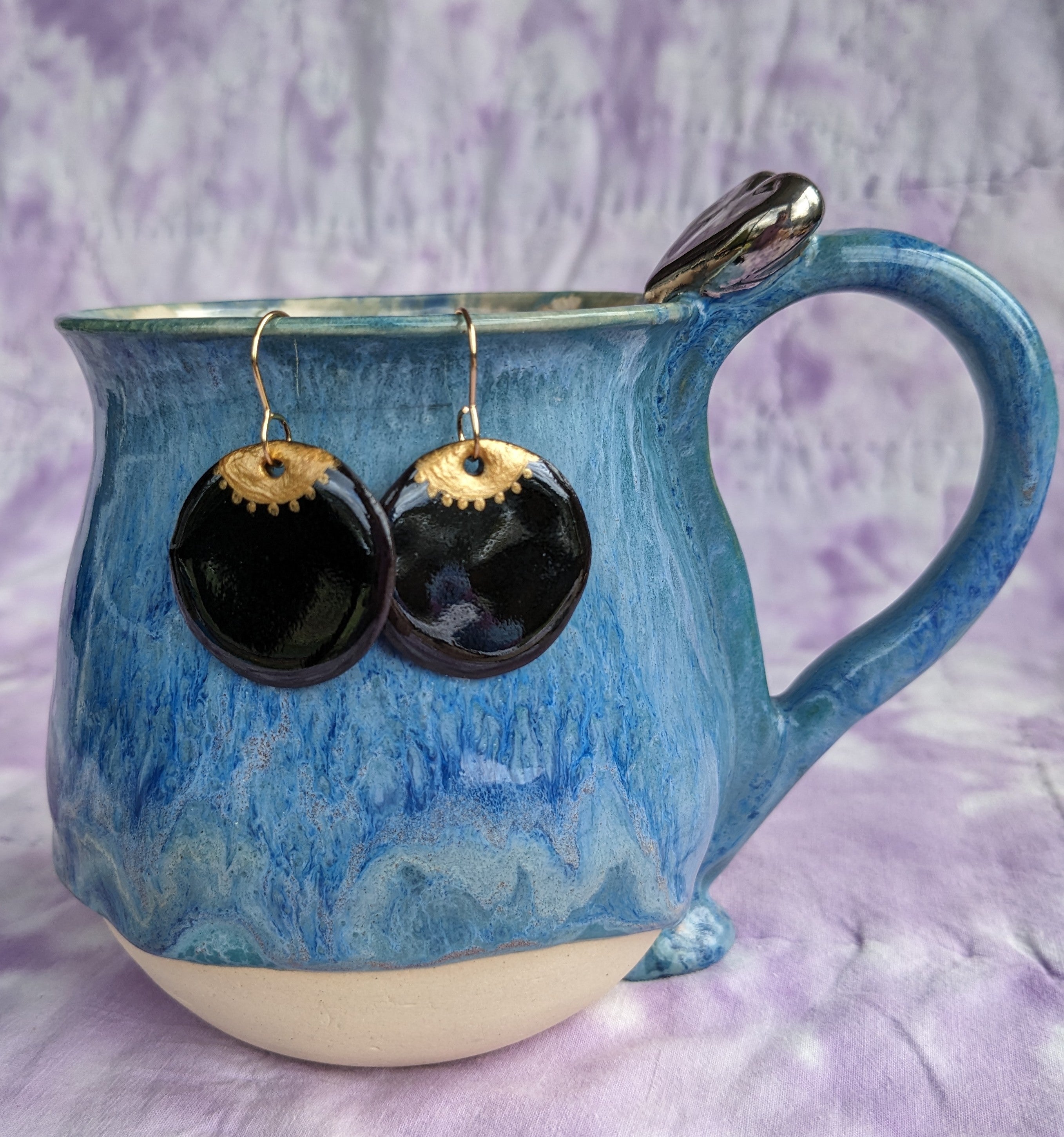 Golden Eye ceramic earrings. Lightweight, dangle earrings.