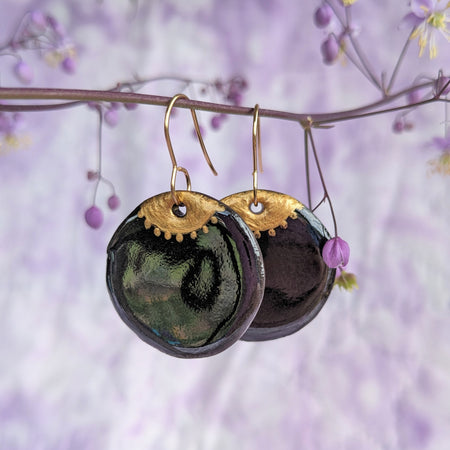 Golden Eye ceramic earrings. Lightweight, dangle earrings.