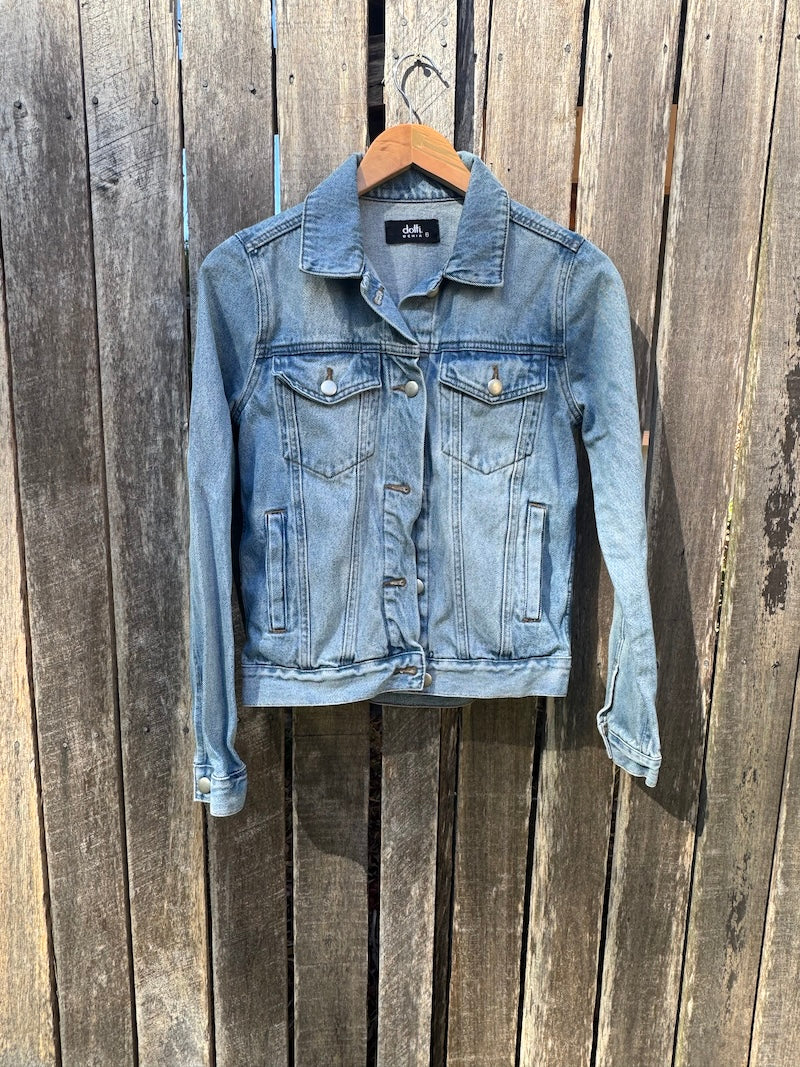 Gang Gang Cockatoo Hand-painted Denim Recycled Jacket (W6)