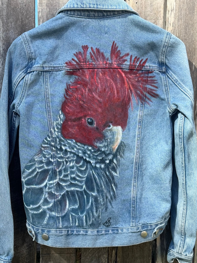 Gang Gang Cockatoo Hand-painted Denim Recycled Jacket (W6)