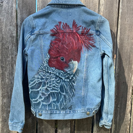 Gang Gang Cockatoo Hand-painted Denim Recycled Jacket (W6)
