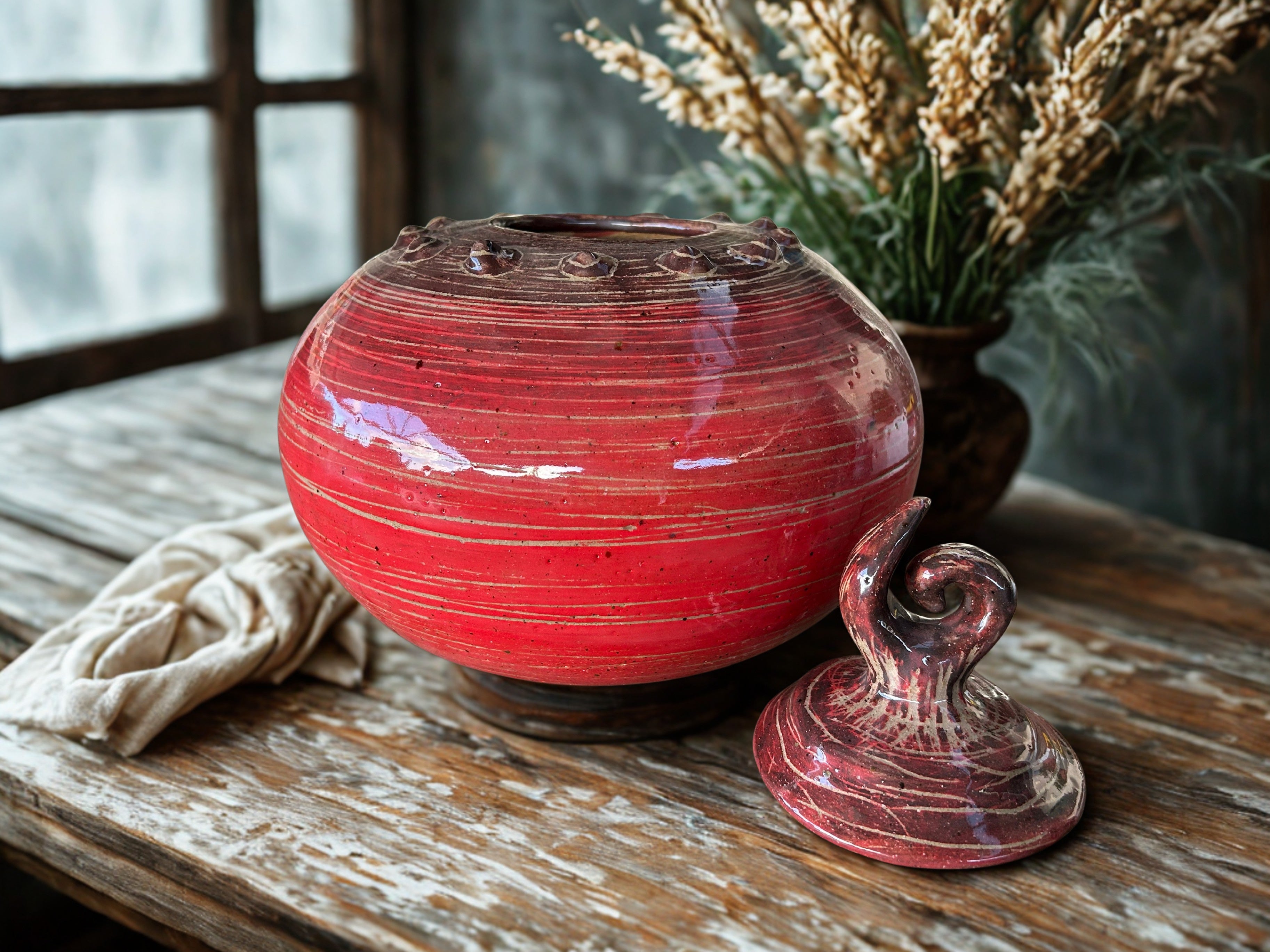 Ceramic red urn